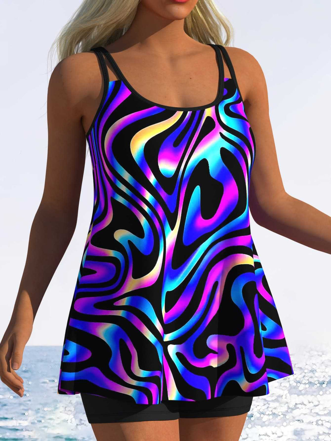 Damen Tankini mit verspieltem Streifenmuster und originellem Schnitt Drune