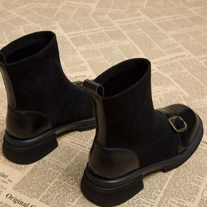 Damen Elegante Chelsea-Stiefeletten mit Blockabsatz und Schnallen-Detail Drune