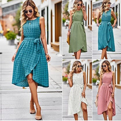 Damen Wickelkleid mit glänzenden Punkten und Taillengürtel Drune