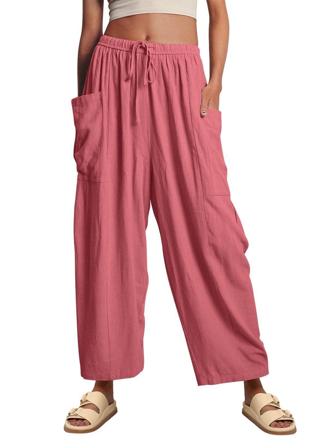 Damen Weit geschnittene Sommerhose mit elastischem Bund und praktischen Seitentaschen Drune