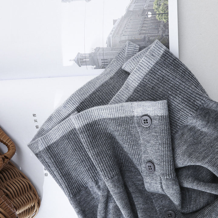 Damen Leichter Feinstrick-Cardigan mit Rundhals, Kontrastbündchen und durchgehender Knopfleiste Drune