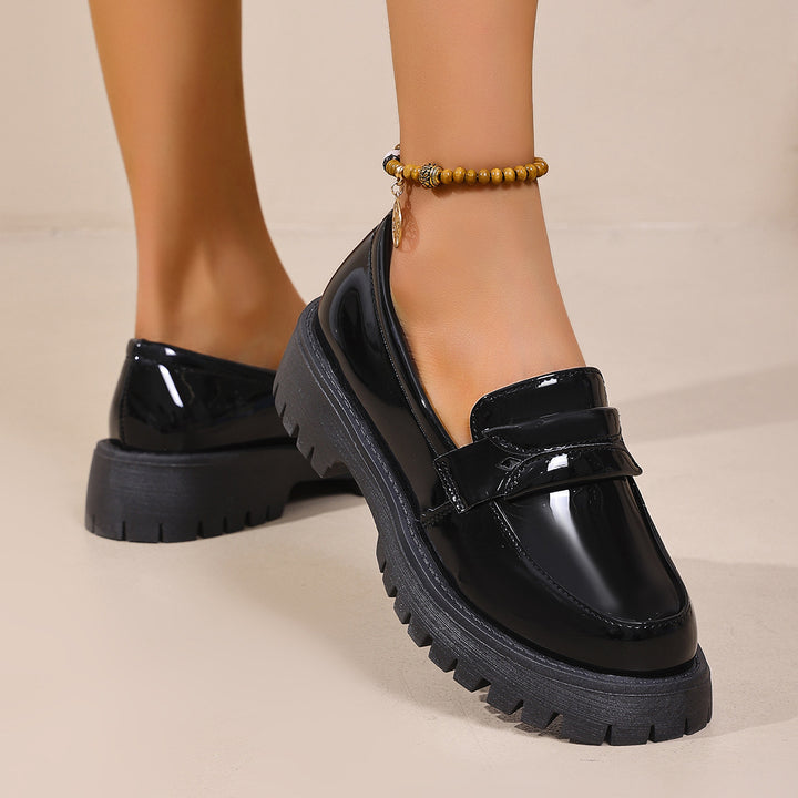 Damen Chunky Loafers mit glänzendem Obermaterial und rutschfester Sohle Drune