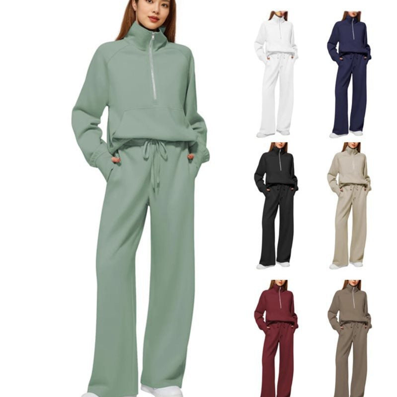 Damen sportliches Sweatset mit hohem Kragen und weitem Bein Drune