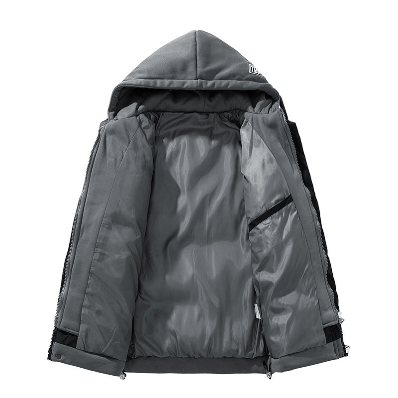 Unisex kurz geschnittene gesteppte Pufferjacke mit zweilagiger Kontrastkapuze Drune