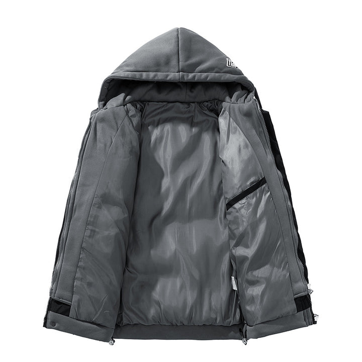 Unisex kurz geschnittene gesteppte Pufferjacke mit zweilagiger Kontrastkapuze Drune