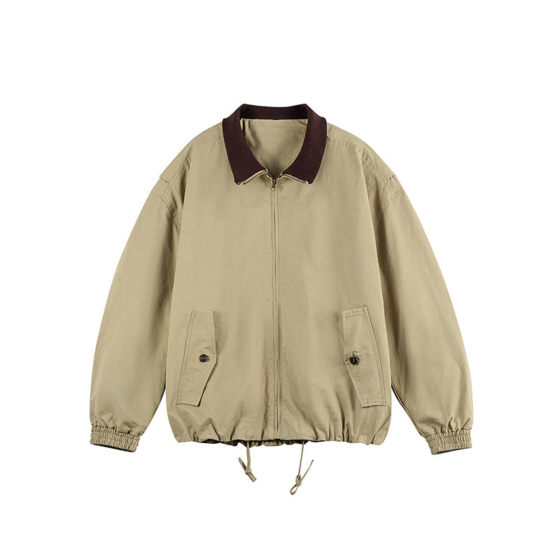 Herren Kastige Zip-Übergangsjacke aus robustem Canvas mit kontrastiertem Strickkragen, Tunnelzug und Pattentaschen Drune