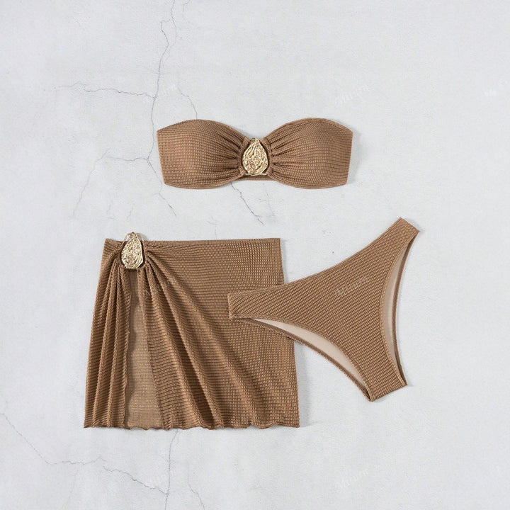 Damen Bandeau-Bikini-Set mit dekorativem Wickelrock Drune