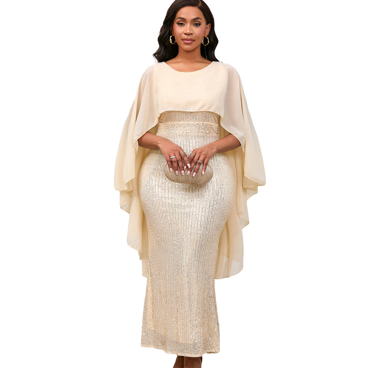 Damen Glamouröses Abendkleid mit schimmernden Pailletten und Cape Drune