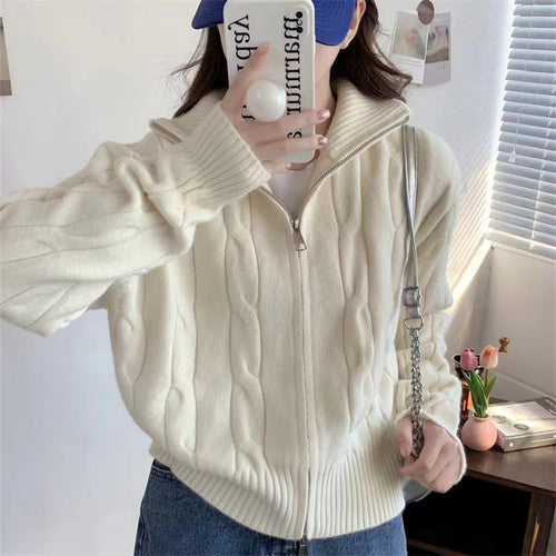 Damen Strickjacke mit Reißverschluss und Kordelzug Drune