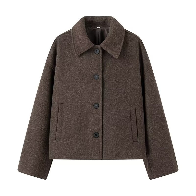 Damen nan kurz geschnittene Wollmix Kastenjacke mit Hemdkragen, Leistentaschen und weichem Futter Drune