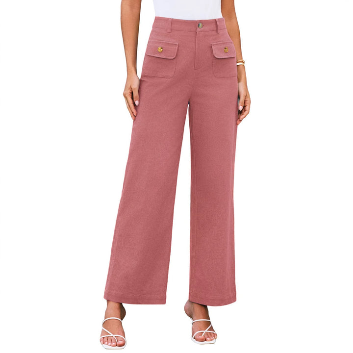 Hochtaillierte Damen-Trousers mit weitem Bein und Knopfklappen-Pattentaschen Drune