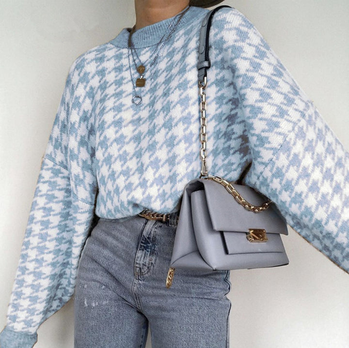 Damen Oversized Pullover mit klassischem Karodesign und weichem Baumwollmaterial Drune