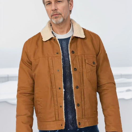 Herren gefütterte Denimjacke mit Teddykragen und praktischen Taschen Drune