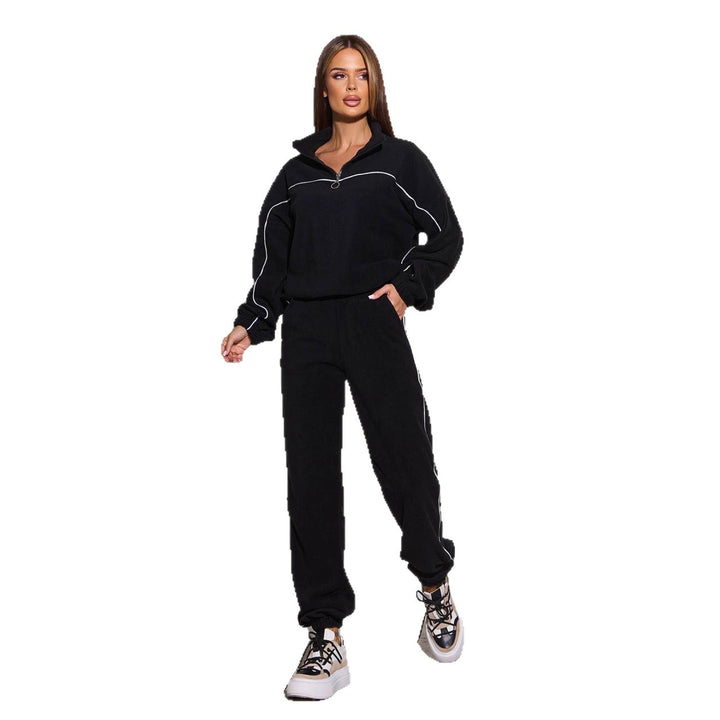 Damen Fleece-Sportanzug mit hohem Kragen und praktischen Reißverschlussdetails Drune