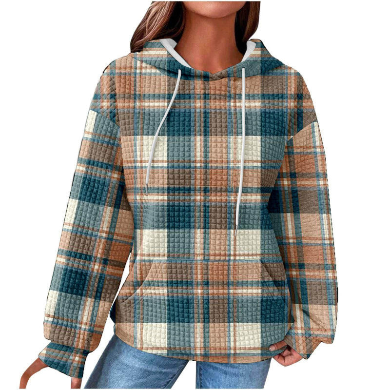 Damen Modischer Kapuzenpullover im Karodesign Drune