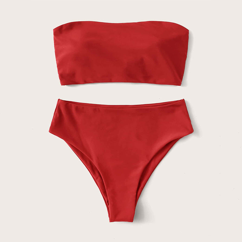 Damen Bandeau-Bikini-Set mit hohem Taillenslip und verstellbaren Trägern Drune
