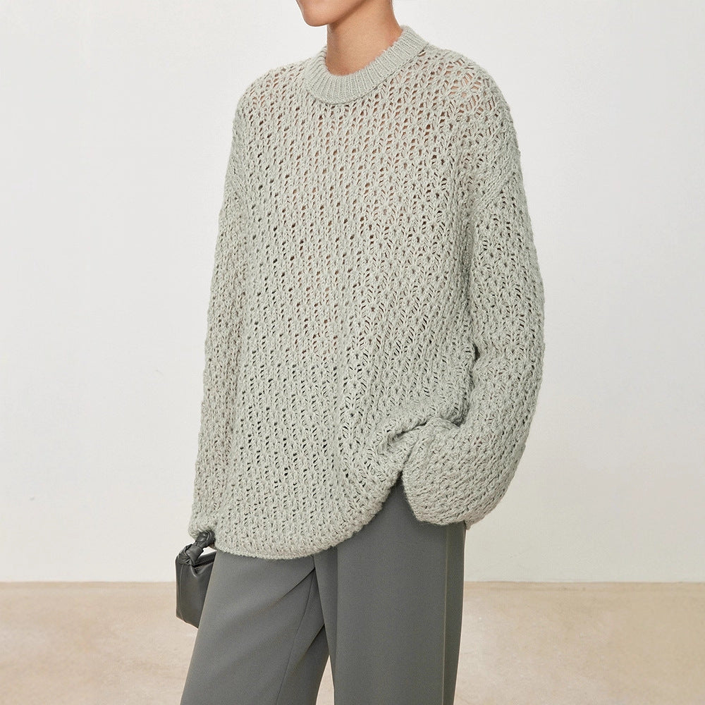 Damen luftiger Strickpullover mit offener Struktur Drune