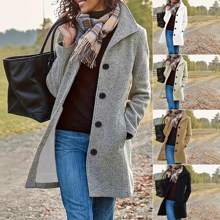 Damen wollähnlicher Teddy-Kurzmantel mit Stehkragen und seitlichen Eingrifftaschen Drune