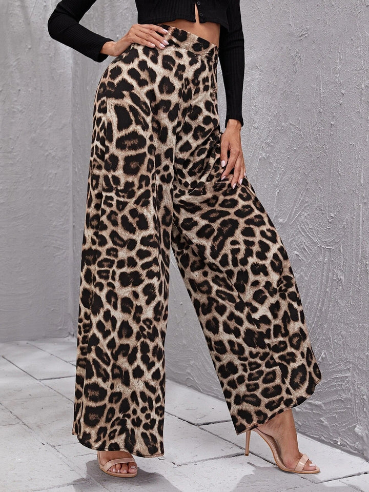 Damen Weitbeinige Hose im trendigen Leopardenmuster Drune