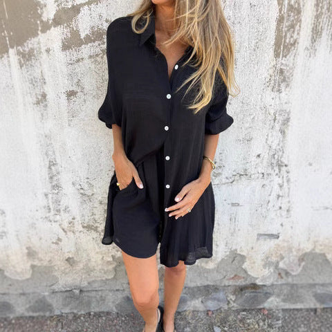Damen lässiges Blusen-Shorts-Set mit oversized Schnitt und luftiger Textur Drune
