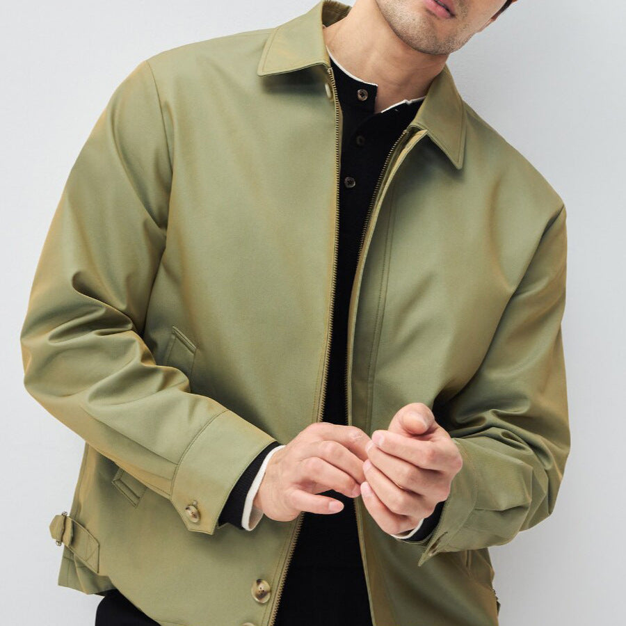 Herren Kurzjacke im modernen Harrington‑Stil mit Stehkragen und verdecktem Reißverschluss Drune
