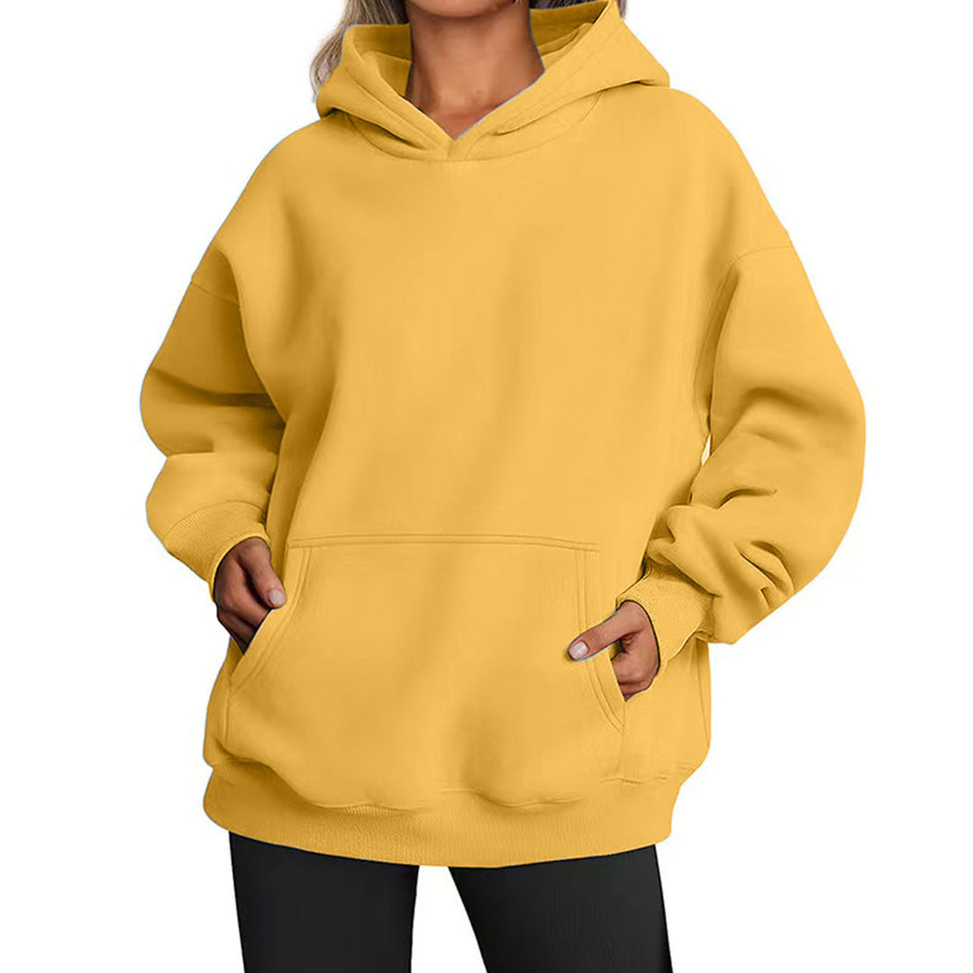 Damen nan Oversize-Kapuzenpullover mit Raglanärmeln, Kängurutasche und weichem Fleece-Innenfutter Drune