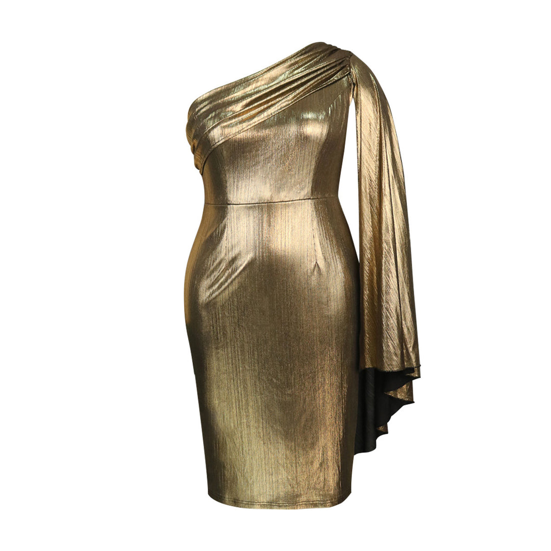 Damen Glamouröses One-Shoulder Abendkleid mit schimmerndem Stoff Drune