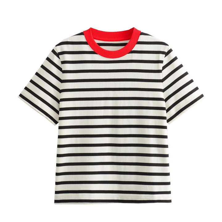 Damen Freizeit T-Shirt mit kontrastierendem Kragen und lässigem Streifenmuster Drune