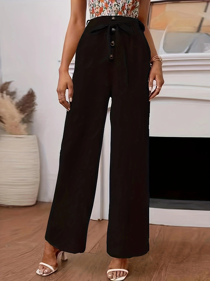 Damen Palazzo-Hose mit elegantem Taillengürtel und stylischen Knopfdetails Drune