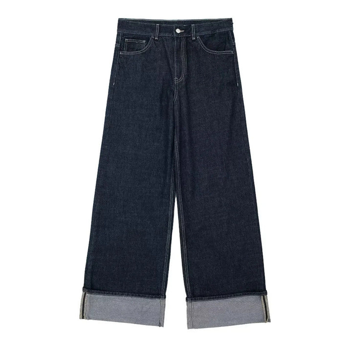 Damen Weit geschnittene Denim-Hose mit modischem Aufschlag Drune