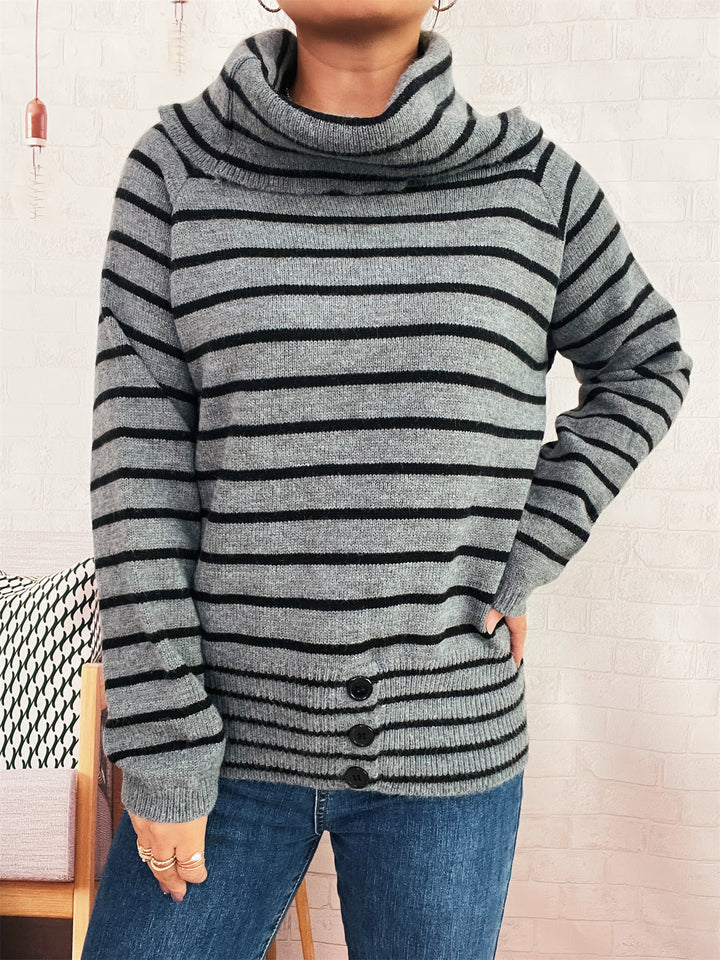 Damen Strickpullover mit hochschließendem Kragen und seitlichen Knopfdetails Drune