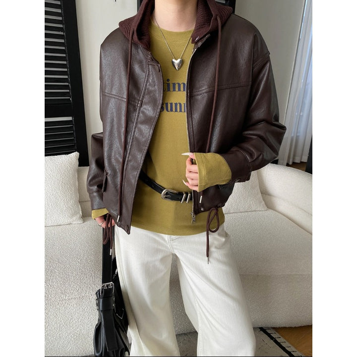 Damen Kunstlederjacke im lässigen Biker-Stil mit dekorativen Reißverschlüssen und seitlichen Taschen Drune