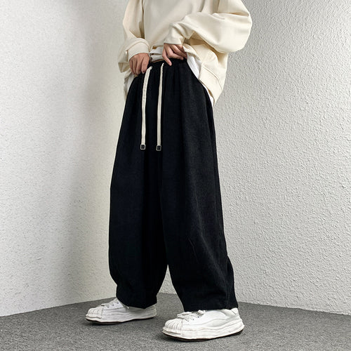 Unisex Extraweit geschnittene Cord-Loungehose mit Tunnelzug und elastischen Bündchen Drune