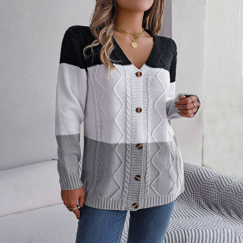 Drune | Farbblock Strickjacke mit Modernem Muster