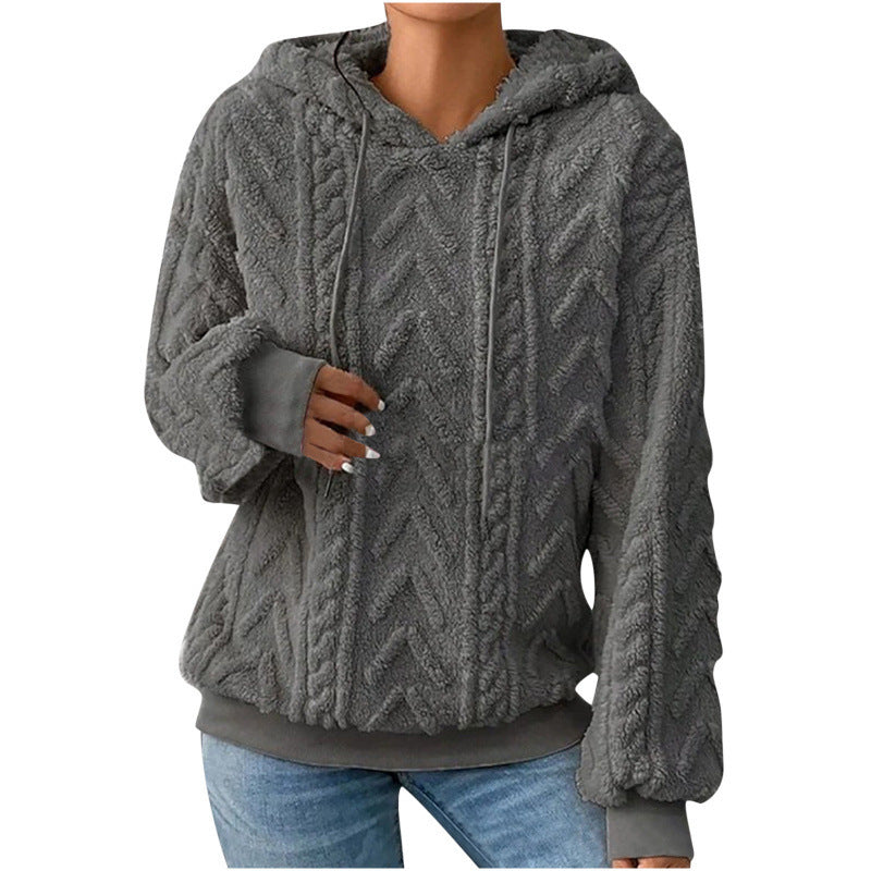 Damen Flauschiger Kapuzenpullover im Zopfmuster mit Oversize-Schnitt Drune