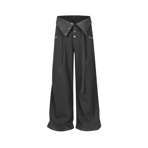 Damen Weite Bundfaltenhose mit Hemdkragen-Bund und Zierknöpfen Drune