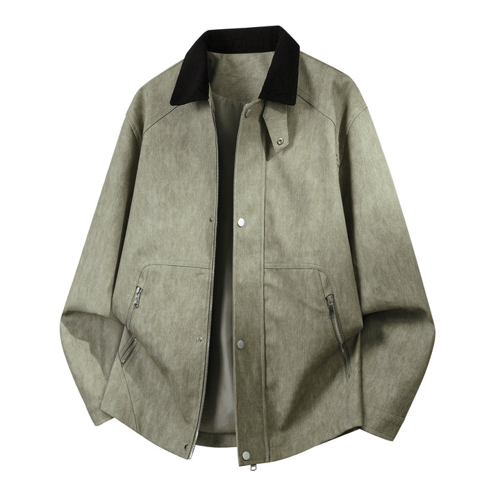 Herren Oversized Lederimitat-Harringtonjacke mit Cordkragen und verdecktem Zwei-Wege-Reißverschluss Drune