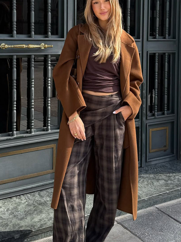 Damen Langer Wollmix-Mantel mit Oversize-Schnitt und weitem Revers Drune