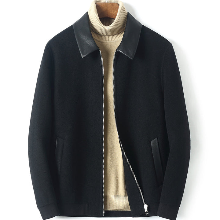 Herren Reißverschluss-Wollmix-Jacke mit Lederkragen und schlanker Silhouette Drune