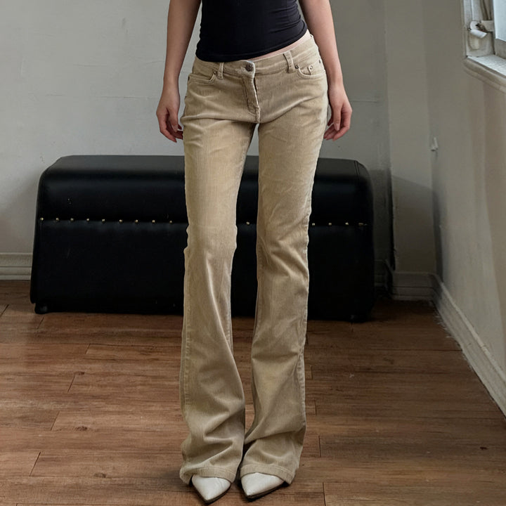Damen nan Corduroy Schlaghose mit hoher Taille, figurformenden Nähten und weitem Bootcut Drune