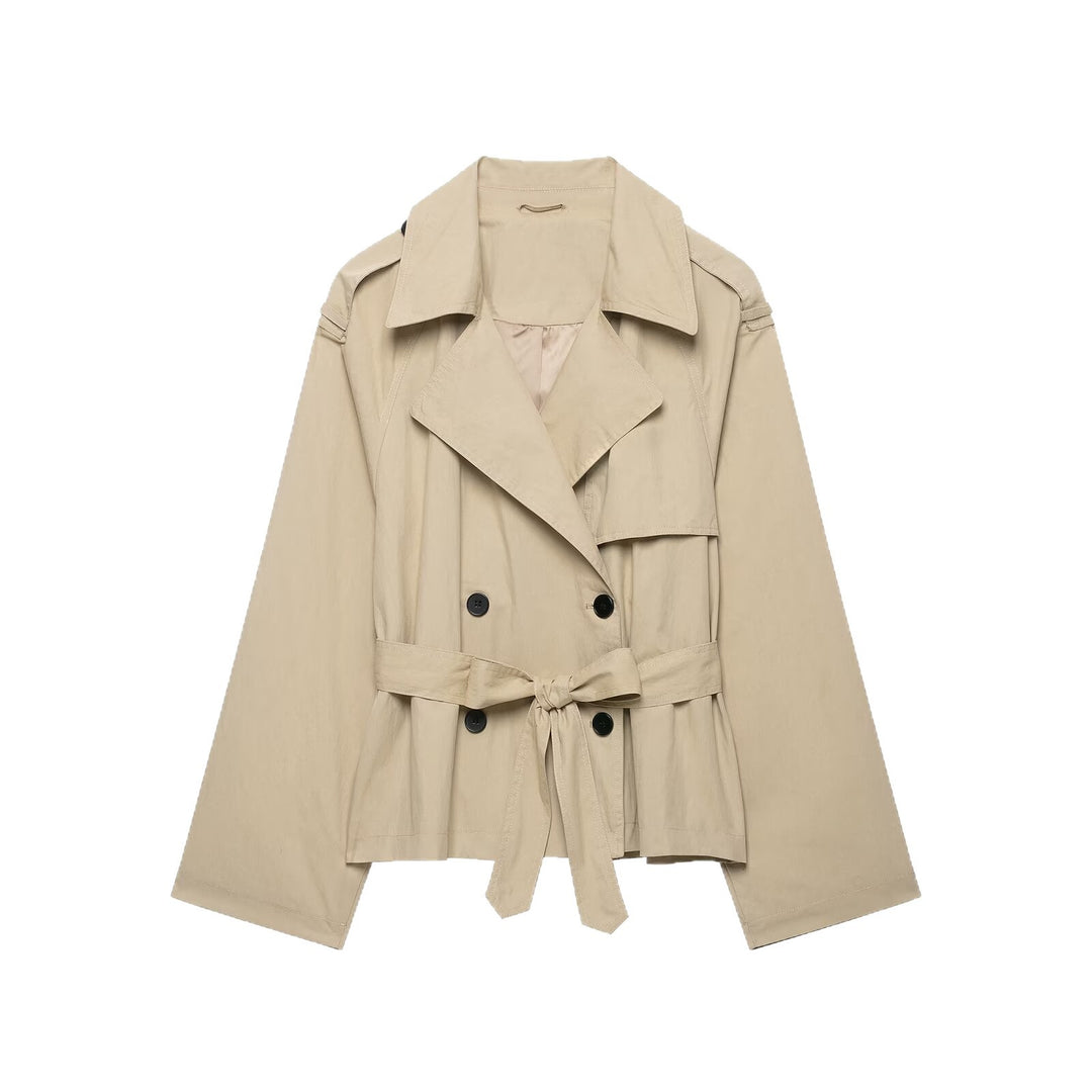 Damen Cropped-Trenchcoat mit Taillengürtel und weitem Ärmel Drune