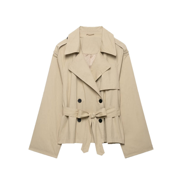 Damen Cropped-Trenchcoat mit Taillengürtel und weitem Ärmel Drune