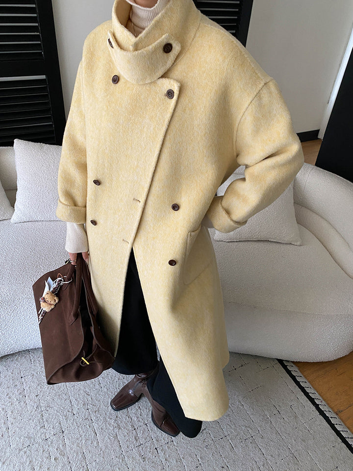 Damen eleganter Wollmantel mit doppelter Knopfleiste und Taillengürtel Drune