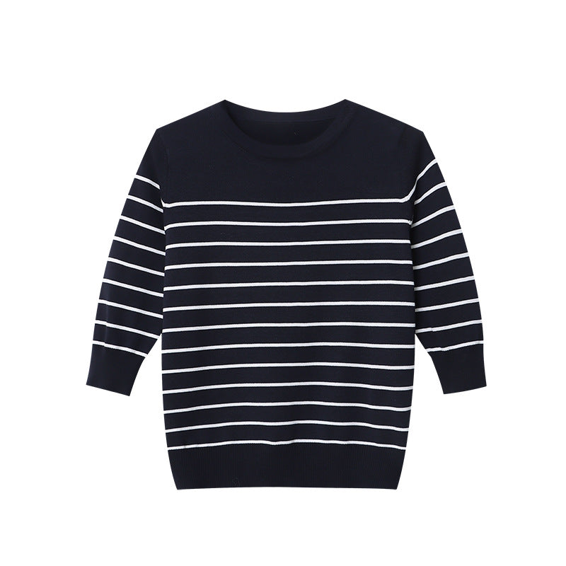 Damen gestreifter Pullover mit rundem Halsausschnitt und engem Schnitt Drune