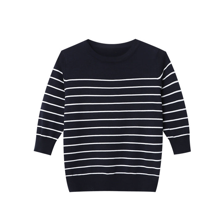 Damen gestreifter Pullover mit rundem Halsausschnitt und engem Schnitt Drune