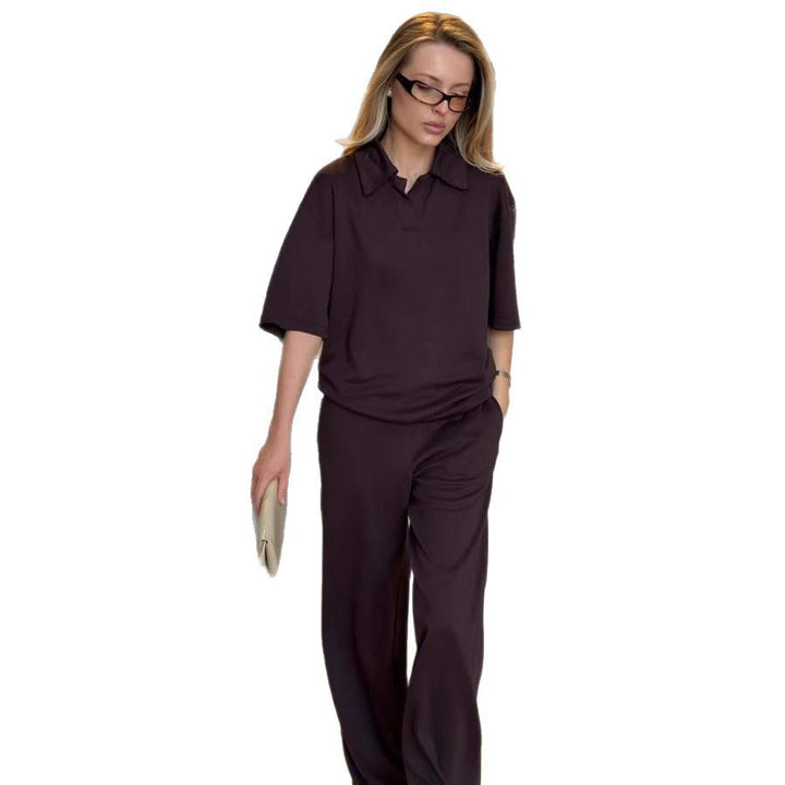 Damen Loungewear-Set mit offenem Polokragen und weiter Komforthose Drune