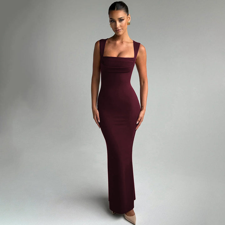 Damen Figurbetontes Abendkleid mit Quadrat-Ausschnitt und eleganter Drapierung Drune