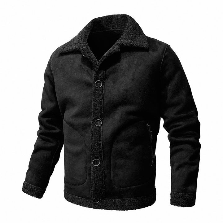 Herren Jacke im Aviator‑Stil mit Teddyfutter, Kunstvelours & Reißverschlusstasche Drune