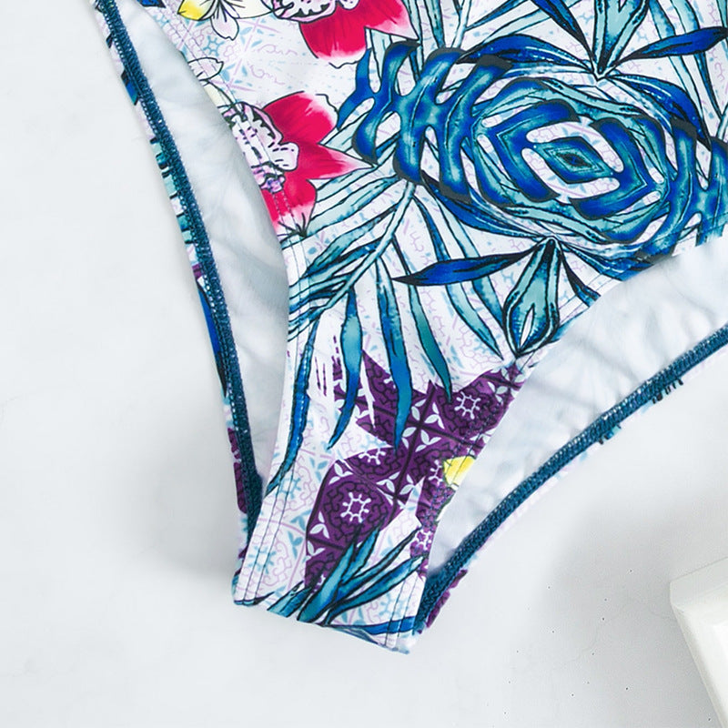 Damen Einteiler Badeanzug mit dekorativem Blumenmuster und strukturierter Taille Drune