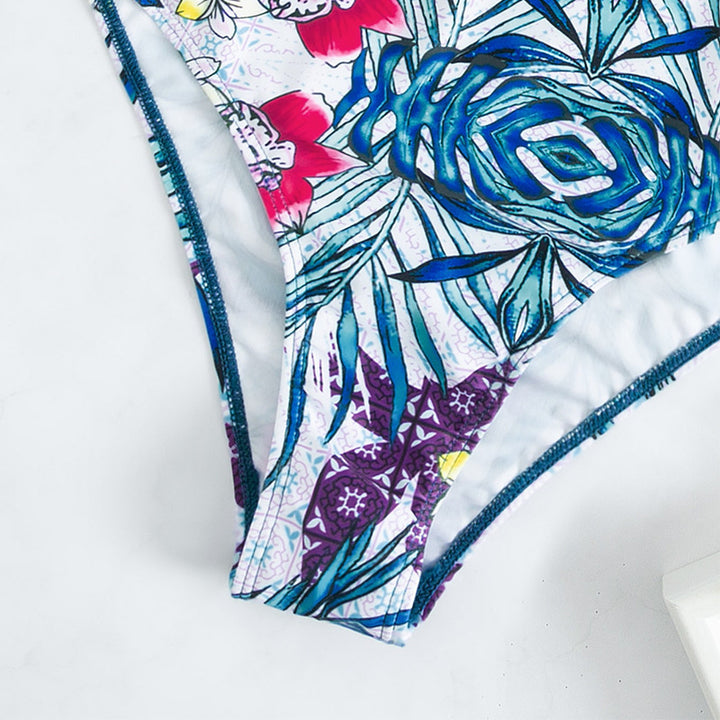 Damen Einteiler Badeanzug mit dekorativem Blumenmuster und strukturierter Taille Drune